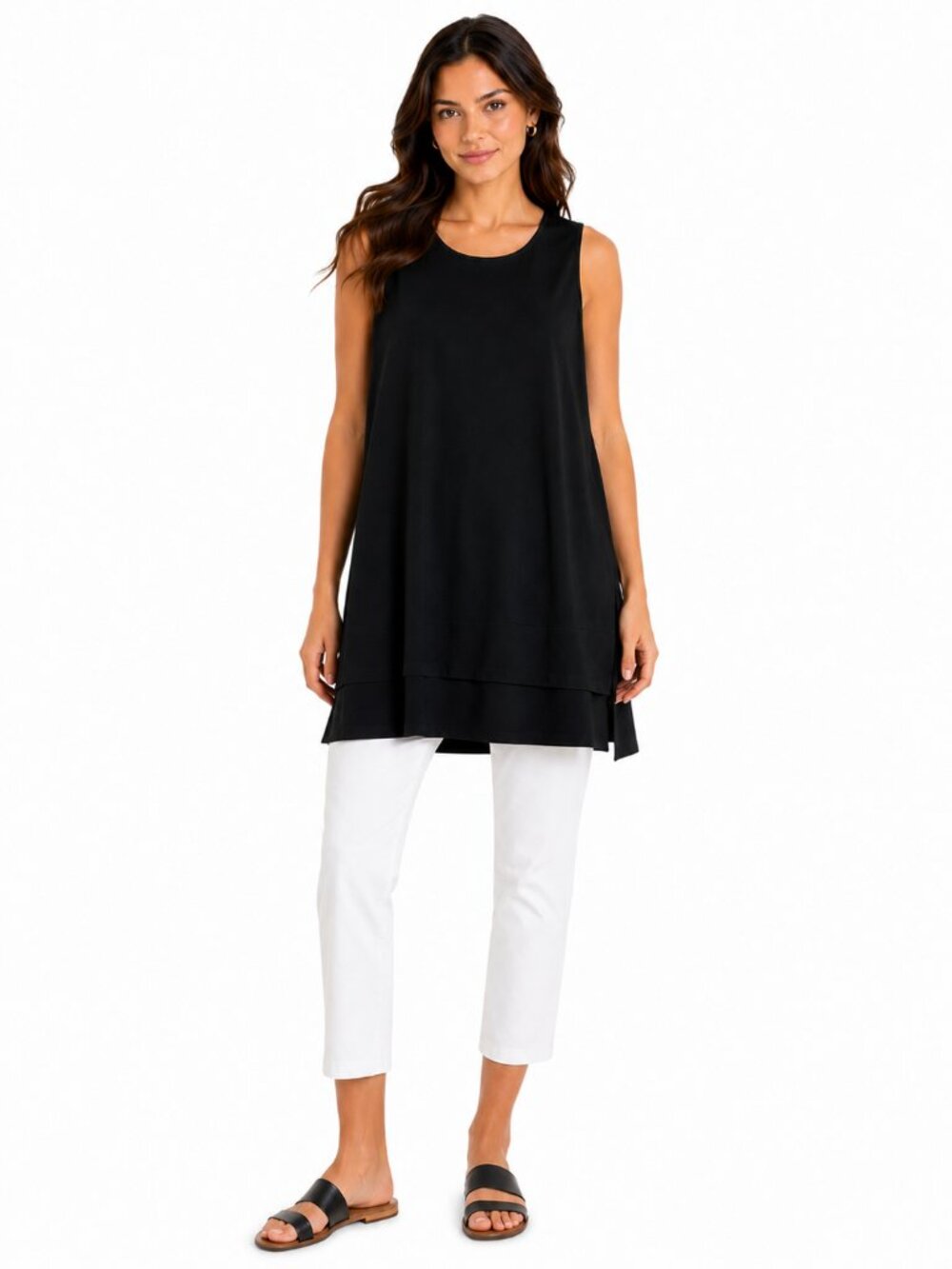 HABITAT Black Sleeveless Longline Tunic Top 100% Cotton Small S